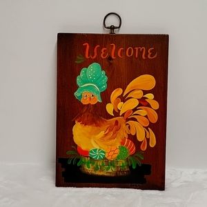 Hand Painted Welcome Sign by Karen Hen Sitting on Eggs